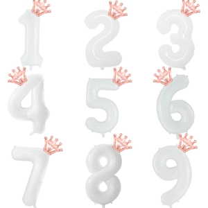 Cream white number balloons set with rose gold crowns for birthday party decoration
