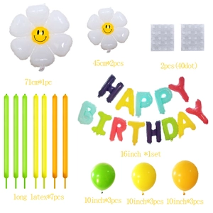 Gänseblümchen Smile Ballons und bunte Happy Birthday Buchstaben Luftballon Set Dekoration