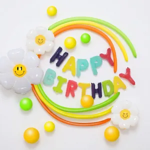 Gänseblümchen Geburtstag Ballon Dekoration Set Happy Birthday Banner Folie Blume Smiley Gesicht Macaron Latex Ballons Für Kinder Geburtstag Party Hintergrund Dekor