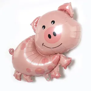 Ballon cochon rose en aluminium avec pois foncés pour décoration de fête d'anniversaire