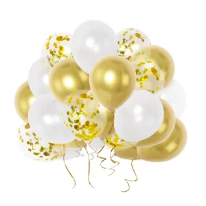 Metallic Gold White Balloon Arch Garland With Confetti Latex Balloons For Wedding Birthday Graduation Party Decoration