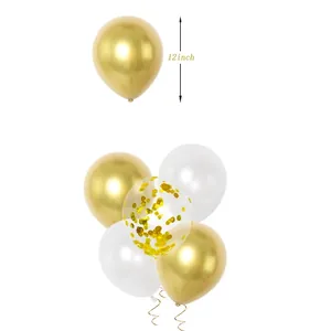 White and gold wedding balloon garland kit with 12-inch metallic and confetti balloons