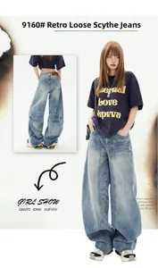 Front and back detail of vintage high waist wide leg jeans with sickle cut stitching