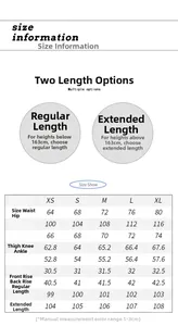 Detailed size chart for vintage high waist wide leg jeans including regular and long options