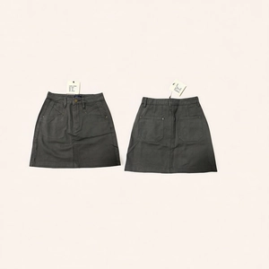 Flat lay of high-waist dark grey cotton mini skirt with pockets and belt loops