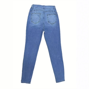 Jean skinny stretch taille haute pour femme en denim bleu foncé avec poches arrière