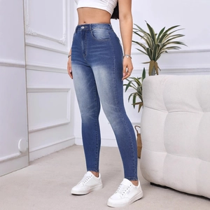 Jeans Skinny a Vita Alta da Donna Ricamati Elasticizzati Lavati Vestibilità Aderente Tasche Floreali Pantaloni Lunghi a Matita