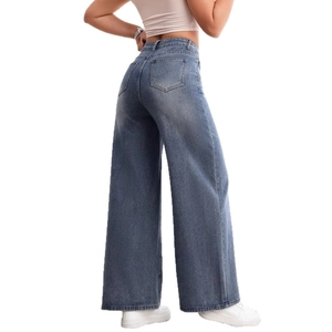 Jean taille haute à jambes larges bleu délavé vintage avec une coupe droite ample