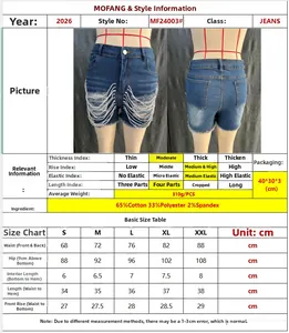 Tableau des tailles pour short en jean déchiré à taille haute avec chaînes de perles
