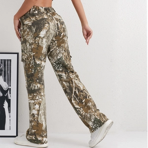 Women's high waist straight leg camouflage cargo pants with classic multi-pocket design