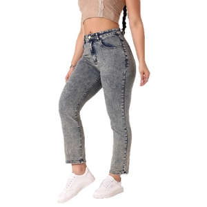 Jean skinny femme taille haute avec lavage flocon de neige et coupe ajustée extensible