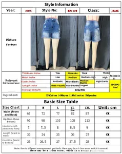 Guida alle taglie e specifiche del tessuto per pantaloncini di denim a vita bassa strappati