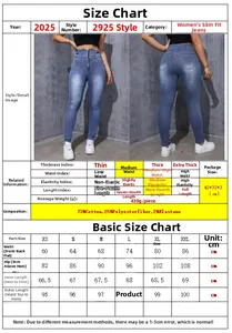 Detaillierte Größentabelle für Damen High-Waist Skinny Jeans mit Materialangaben