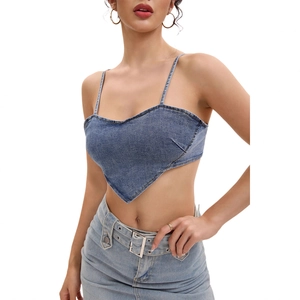 Sexy dunkelblaues Denim-Crop-Top-Set mit Minirock und Gürteltaille für Damen