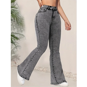 Jean évasé taille haute gris foncé avec tissu extensible et lavage effet neige