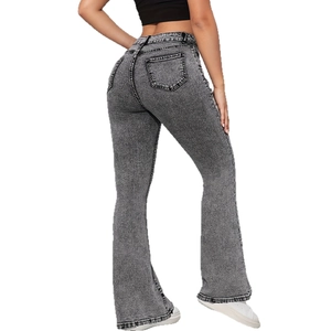 Jean évasé délavé à l'acide, coupe ajustée, taille haute et fini gris vintage