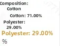 Détail de l'étiquette avec composition en 71% coton et 29% polyester du vêtement