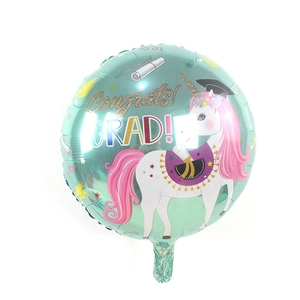 18-inch unicorn graduation foil balloon with Congrats Grad text and mint green background