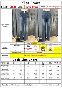 Tableau des tailles pour jeans évasés extensibles avec mesures de taille et hanches