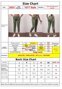 Tableau des tailles détaillé pour jean femme vert taille basse slim avec caractéristiques