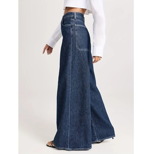 Jean évasé taille haute bleu foncé pour femme avec une silhouette rétro ligne A chic