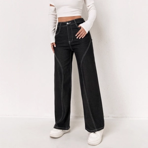 Women's High Waist Wide Leg Jeans Contrast Stitching Multi-Pocket Cargo Denim Pants Retro Streetwear Trousers For Women