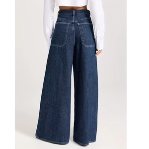 Jeans évasés à taille haute bleu foncé pour femmes avec poches arrière classiques