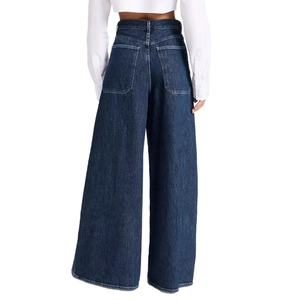 Jean en denim indigo à taille haute et jambe large vu de dos pour un look élégant