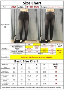 Detailed size chart for black cropped skinny jeans showing waist and hip measurements