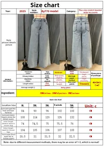 Detailed size chart for women's plus size stretch denim jeans with beaded embellishments