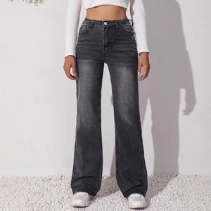 Jeans Donna Vita Bassa Gamba Dritta Vintage Lavaggio Nero Denim Snellente Elasticizzati Pantaloni Lunghi Tutte le Stagioni