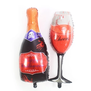 Ballons en aluminium bouteille de champagne et verre tête de mort pour Halloween