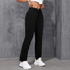 Jean skinny noir taille haute extensible pour femme avec broderie et bouton blanc unique