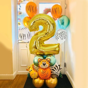 Jungle Animal Theme Birthday Balloon Column Set Gold Foil Number Balloons For Kids Forest Safari Party Decorations