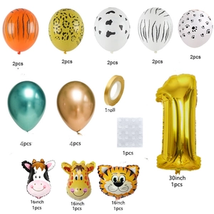 Jungle animal balloon kit with gold number 1 and cartoon foil heads for 1st birthday