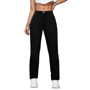 Jean noir classique taille haute à coupe droite pour femme avec effet amincissant stretch