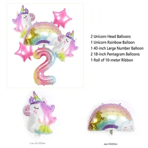 Set palloncini compleanno unicorno con numero 2 arcobaleno e stelle in alluminio
