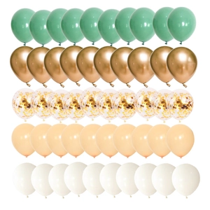 60pcs vintage avocado green and gold balloon set in a flat matrix for wedding decoration
