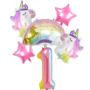 Set palloncini compleanno unicorno arcobaleno con stelle e numero 1 sfumato per feste