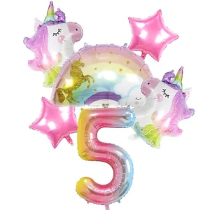 Set palloncini unicorno arcobaleno per 5° compleanno con grande numero 5 e stelle