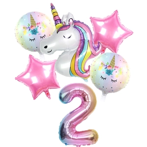 Set palloncini unicorno arcobaleno con numero 2 sfumato da 32 pollici e stelle rosa