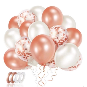 Rose Gold Confetti Balloon Set White Latex Balloons With Ribbons For Birthday Wedding Party Anniversary Decoration