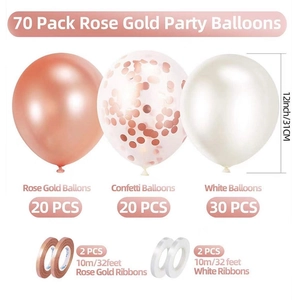 70-piece rose gold balloon set with confetti and ribbons for wedding party decor