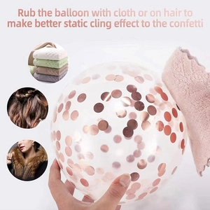 12 inch rose gold confetti balloons with static instructions for wedding and birthday decor
