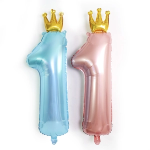 Crown Number 1 Aluminum Foil Balloon Pearlescent Pink Blue First Birthday Party Decoration Metallic Mylar Number Balloon