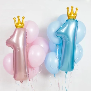 36-inch pink and blue crown number 1 foil balloons for first birthday party decoration