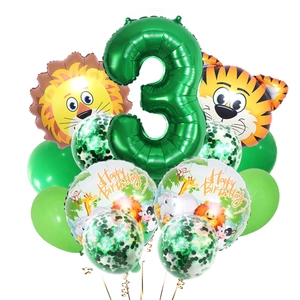 Ballons d'Anniversaire Animaux de la Jungle Thème Safari en Forêt Verts Grands Ballons en Aluminium Numériques Ballons Animaux de Dessin Animé Lion Tigre Décorations de Fête