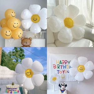 Daisy Smiley Foil Balloon Sunflower Flower Shape Balloon For Birthday Party Wedding Outdoor Decoration Photo Prop