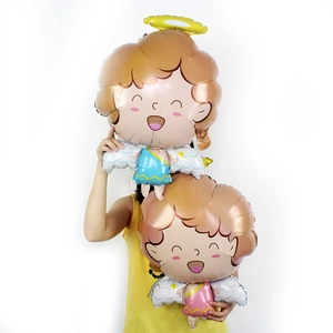 Giant angel baby foil balloons in pink and blue for kids birthday party decorations