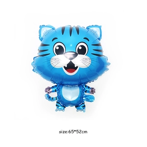 Blue cartoon tiger foil balloon with black stripes for party decor, size 65x52cm